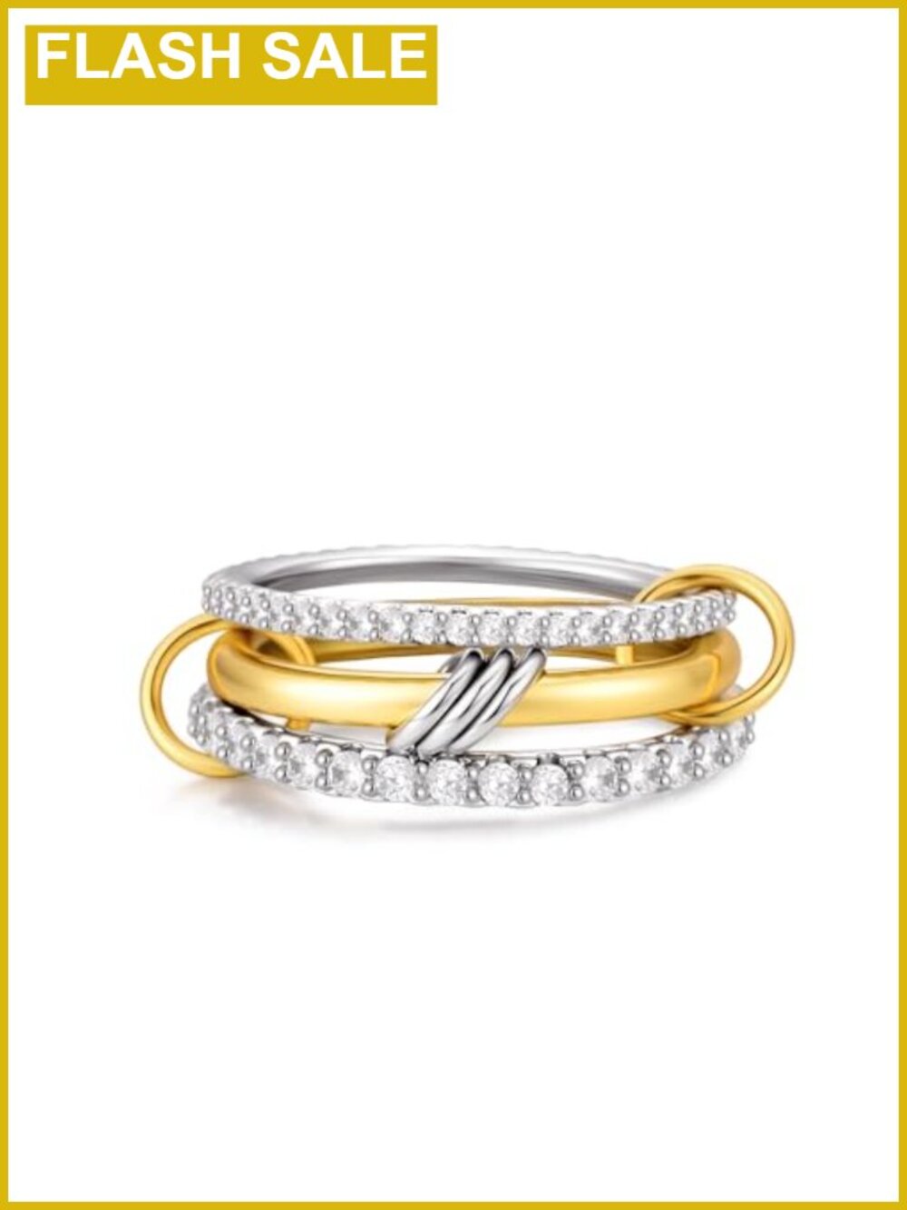 14K Gold Plated Stackable Rings Set with Cubic Zirconia, Non Tarnish Stacking